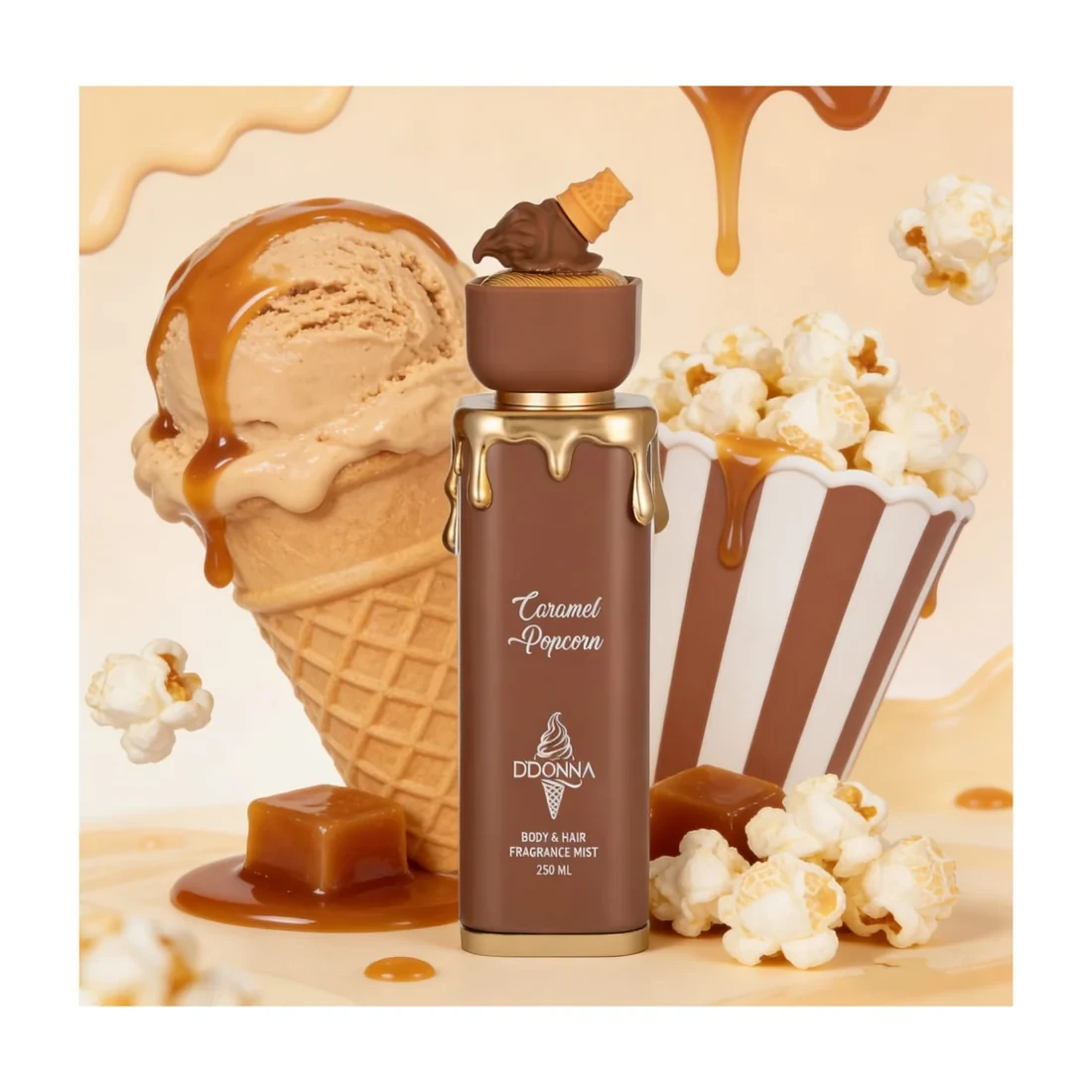 🍿 Brume DDONNA Caramel Popcorn – Corps & Cheveux 250 ml
